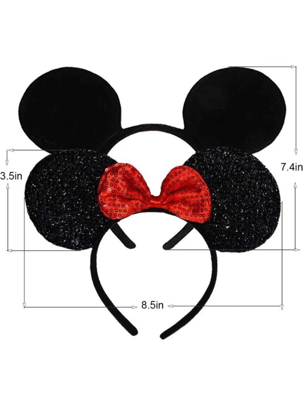 Women Red&black Sequin Handmade Mickey Mouse Headband 2 Pieces